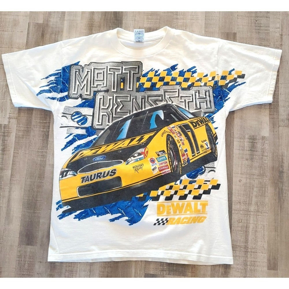 Matt Kenseth Vintage Y2K DeWalt Nascar Big Print T-Shirt Size Large White